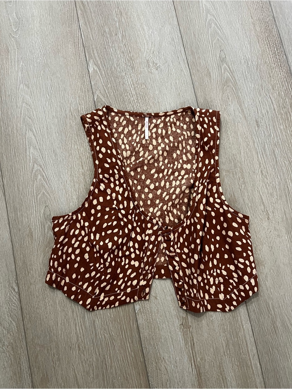 Free People Brown Cream Spotted Crop Vest
